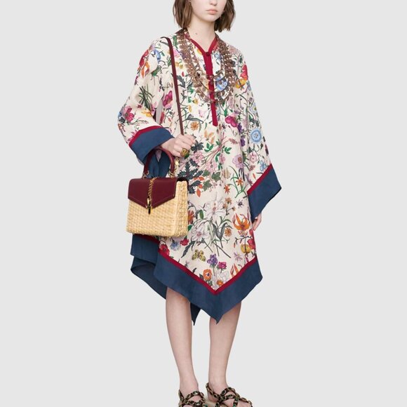 GUCCI DRESS LINEN FLORA PRINT KIMINO STYLE ASYMMETRIC SKIRT - Picture 1 of 11